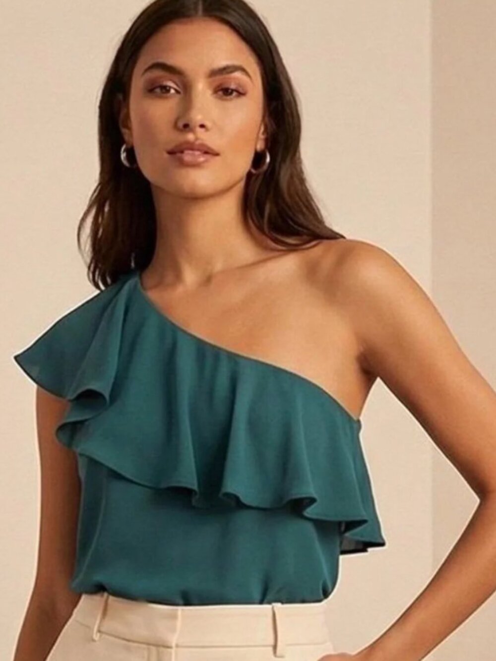 Maeve Anthropologie Green Silk One-Shoulder Blouse Small 0